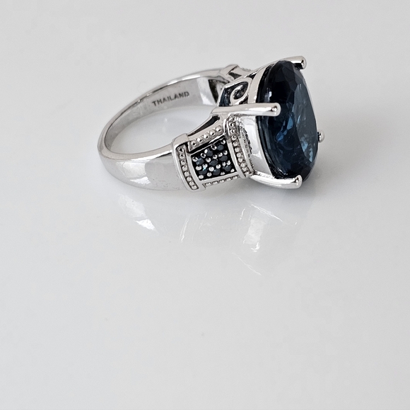 Genuine London Blue Topaz & Teal Diamond Ring in Sterling Silver Sz 9! - Picture 15 of 16